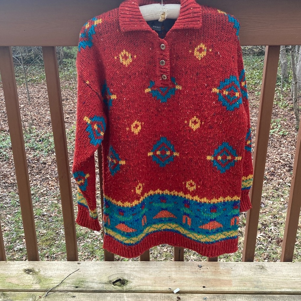 Liz Wear Aztec pattern wool blend sweater